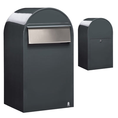 Zaunbriefkasten Grande B RAL 7016 grau, Briefeinwurf Edelstahl
