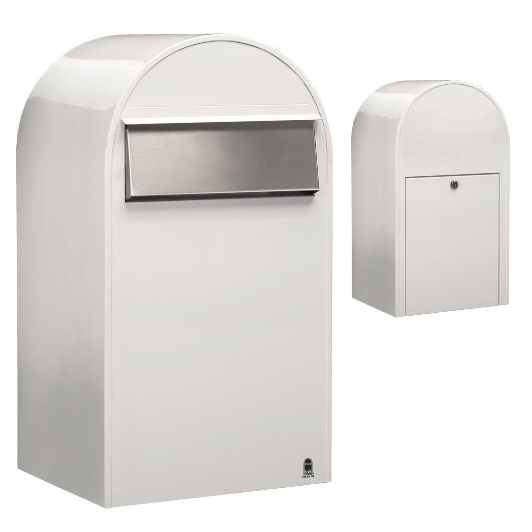 Zaunbriefkasten Grande B RAL 9016 weiß, Briefeinwurf Edelstahl