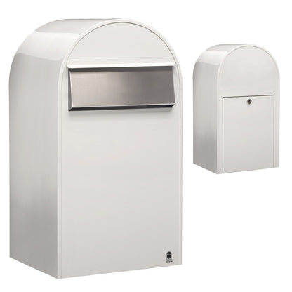 Zaunbriefkasten Grande B RAL 9016 weiß, Briefeinwurf Edelstahl
