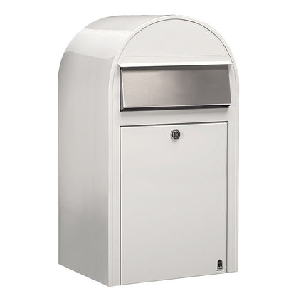 Briefkasten Grande RAL 9016 weiß, Briefeinwurf Edelstahl