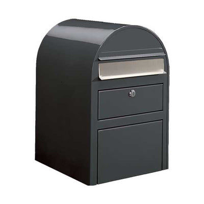 Briefkasten Swiss mit Paketfach RAL 7016 grau, Briefeinwurf Edelstahl