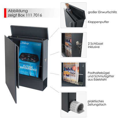 B-Ware Design-Briefkasten mit Zeitungsfach schwarz (RAL 9005) Box 111 Wandbriefkasten 12 Liter
