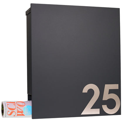 B-Ware Design-Briefkasten mit Zeitungsfach schwarz (RAL 9005) Box 111 Wandbriefkasten 12 Liter