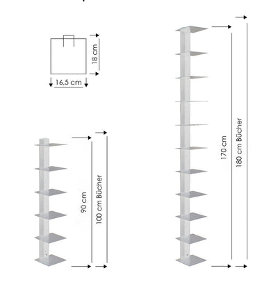 Bücherturm 170 cm (für 1,80 m Bücher) weiss Bücherregal