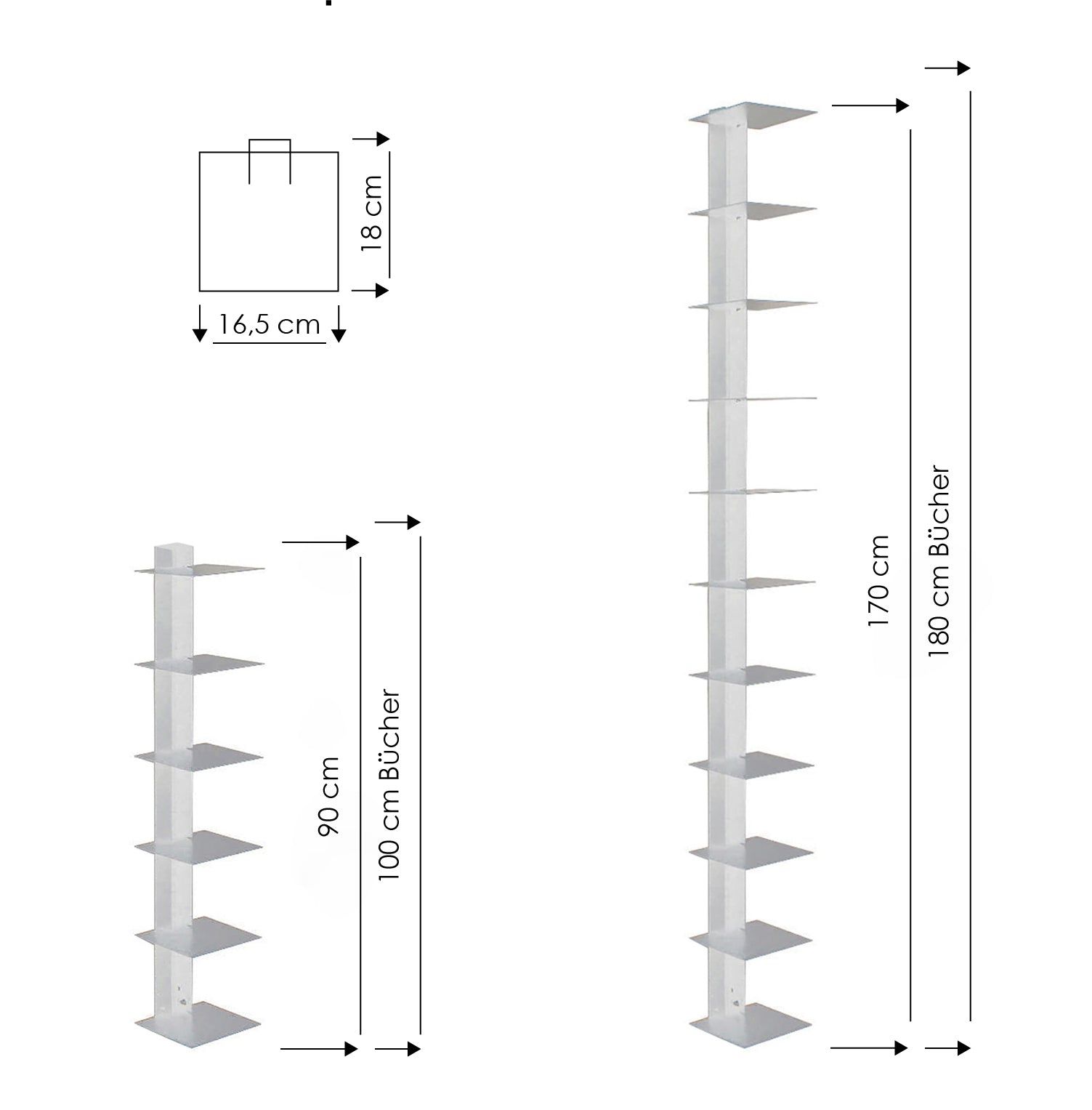 Bücherturm 90 cm (für 1 m Bücher) anthrazit Bücherregal