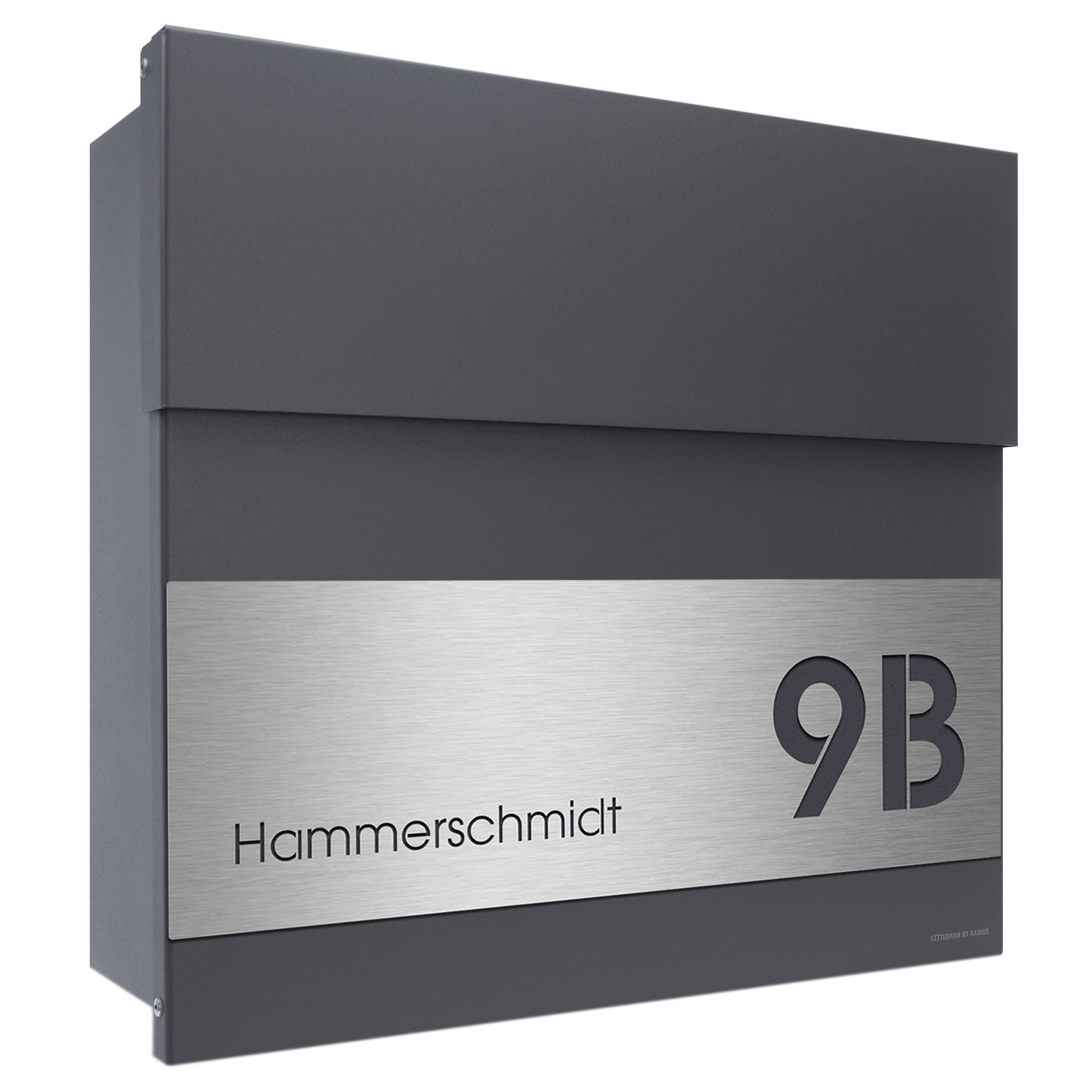 Letterman graviert mit Hausnummer anthrazit ral 7016 seitlich