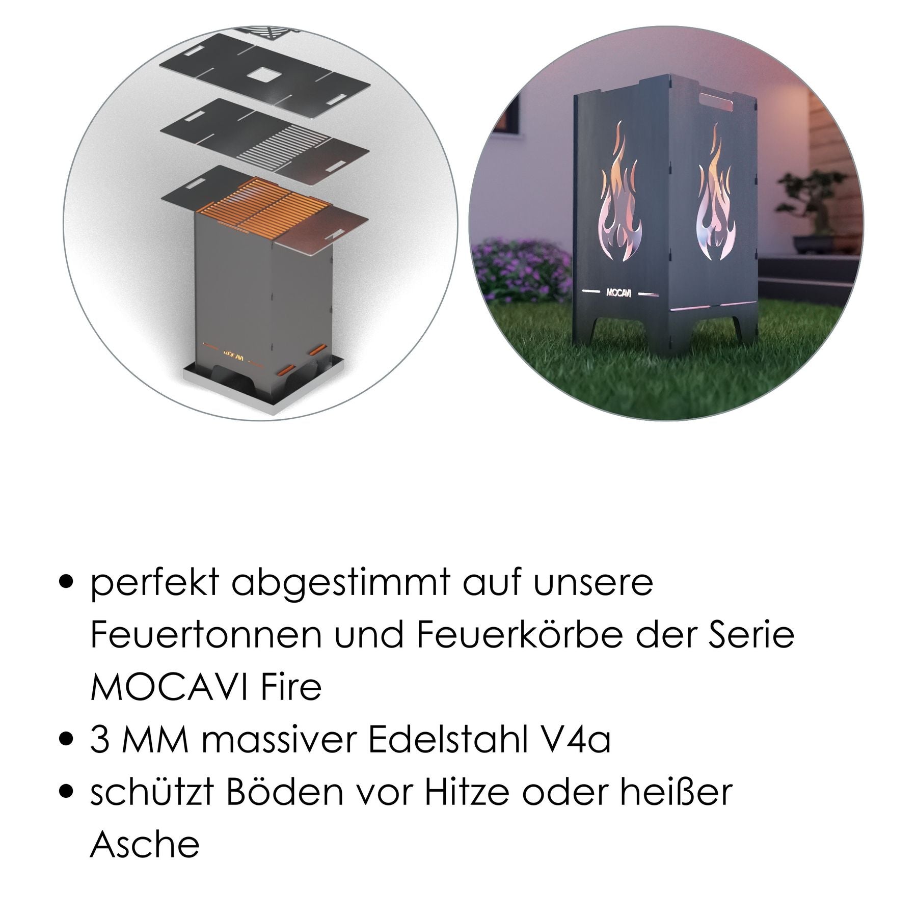 Bodenschutzwanne Edelstahl für Feuertonne und Feuerkorb 45x45 cm