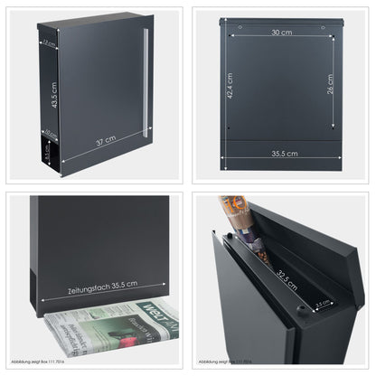 B-Ware Box 110 Qualitäts-Briefkasten mit Zeitungsfach anthrazit-grau (RAL 7016)