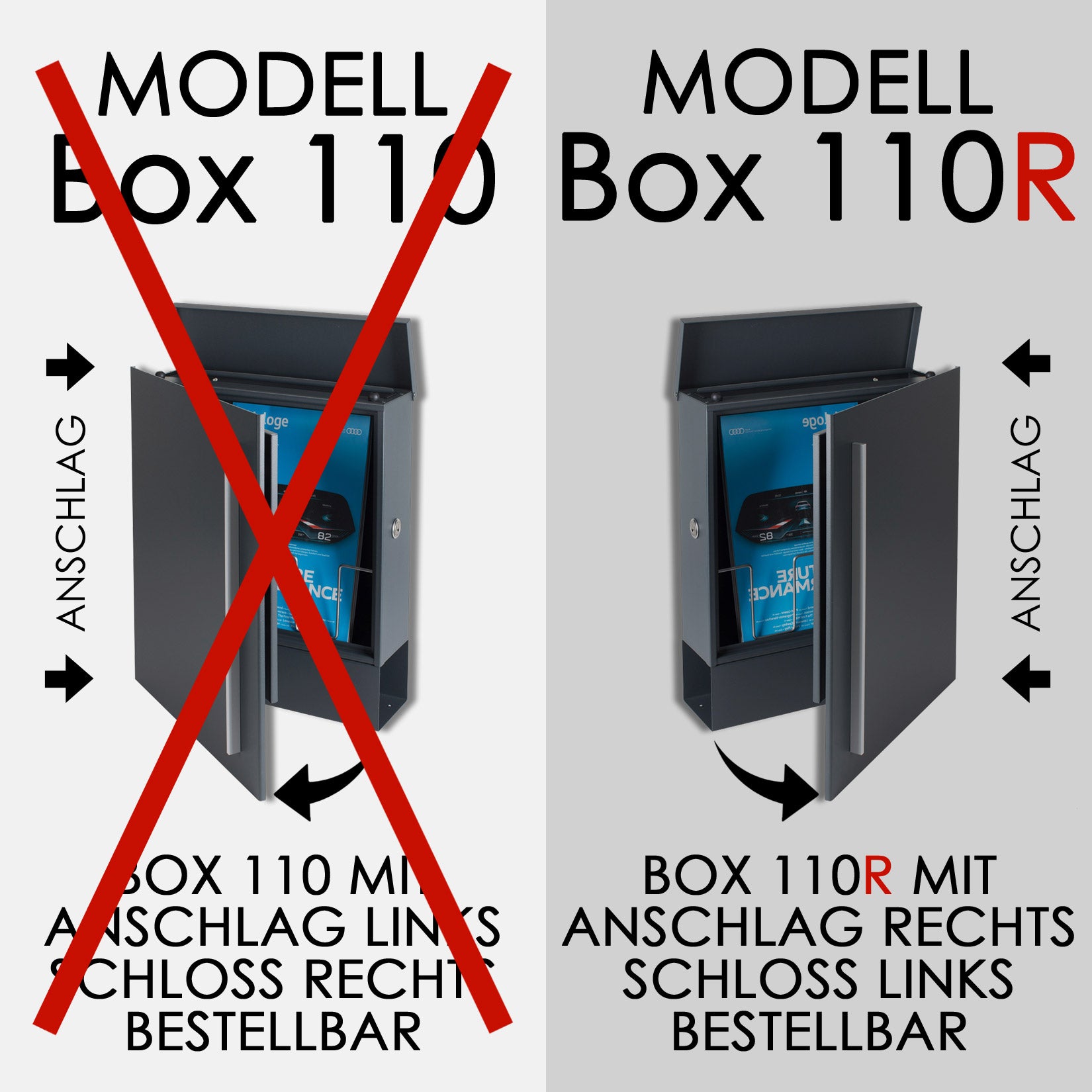 B-Ware Box 110R Design-Briefkasten mit Zeitungsfach anthrazit-grau (RAL 7016)