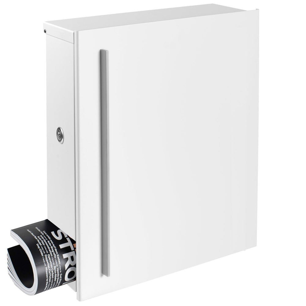 B-Ware Box 110R Design-Briefkasten mit Zeitungsfach weiss (RAL 9003) Wandbriefkasten, Schloss links, groß 12 Liter