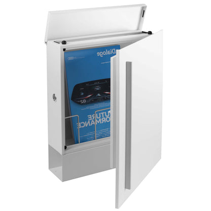 B-Ware Box 110R Design-Briefkasten mit Zeitungsfach weiss (RAL 9003) Wandbriefkasten, Schloss links, groß 12 Liter