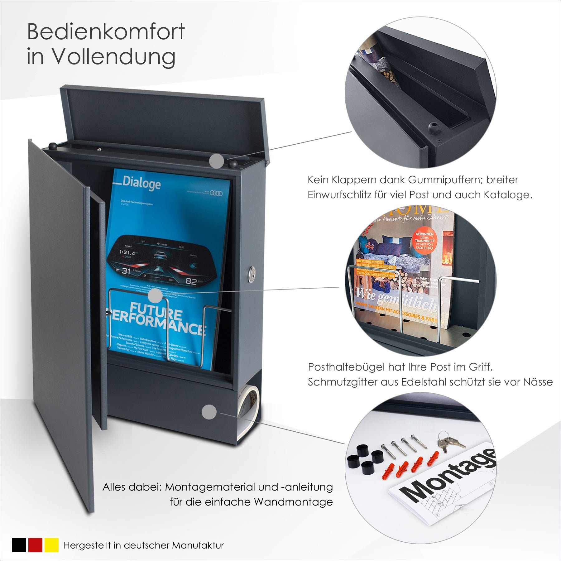 B-Ware Box 111 Design-Briefkasten mit Zeitungsfach anthrazit-grau (RAL 7016)