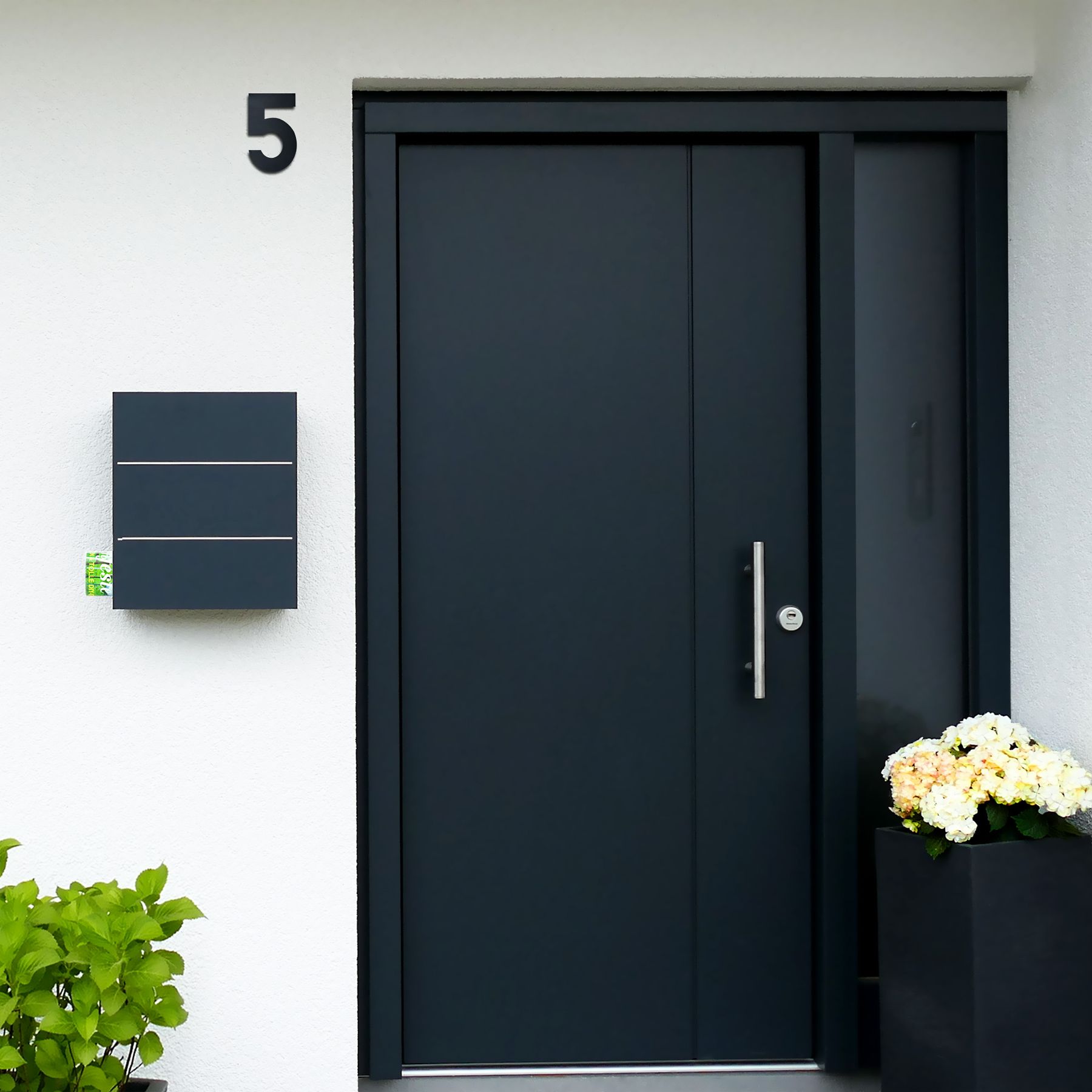 B-Ware Box 141 Design-Briefkasten mit Zeitungsfach anthrazit-grau (RAL 7016) mit Edelstahl-Detail