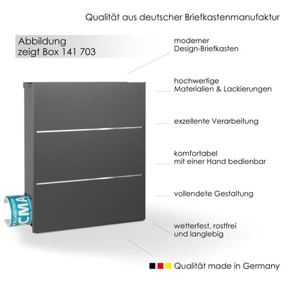 B-Ware Box 141 Design-Briefkasten mit Zeitungsfach grau-eisenglimmer (DB 703) mit Edelstahl-Detail