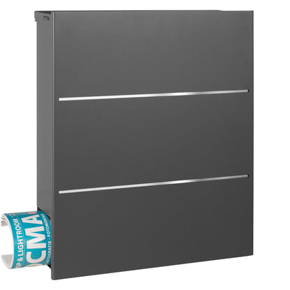 B-Ware Box 141 Design-Briefkasten mit Zeitungsfach grau-eisenglimmer (DB 703) mit Edelstahl-Detail