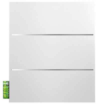 Briefkasten weiß mit zwei Edelstahl-Streifen Front groß Zeitungsfach