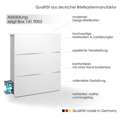 B-Ware Box 141 Design-Briefkasten mit Zeitungsfach signal-weiß (RAL 9003) mit Edelstahl-Detail