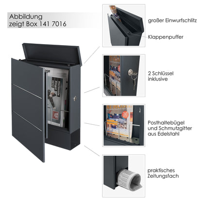 B-Ware Box 141 Design-Briefkasten mit Zeitungsfach signal-weiß (RAL 9003) mit Edelstahl-Detail