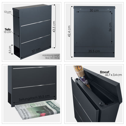 B-Ware Box 141 Design-Briefkasten mit Zeitungsfach signal-weiß (RAL 9003) mit Edelstahl-Detail