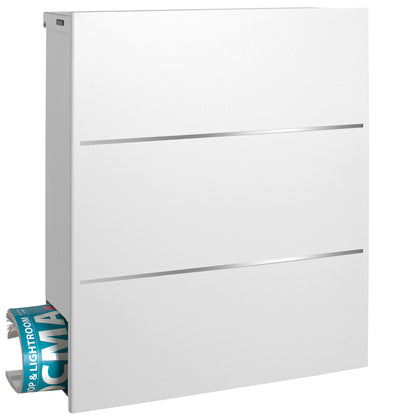 B-Ware Box 141 Design-Briefkasten mit Zeitungsfach signal-weiß (RAL 9003) mit Edelstahl-Detail