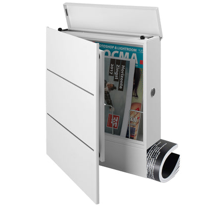 B-Ware Box 141 Design-Briefkasten mit Zeitungsfach signal-weiß (RAL 9003) mit Edelstahl-Detail