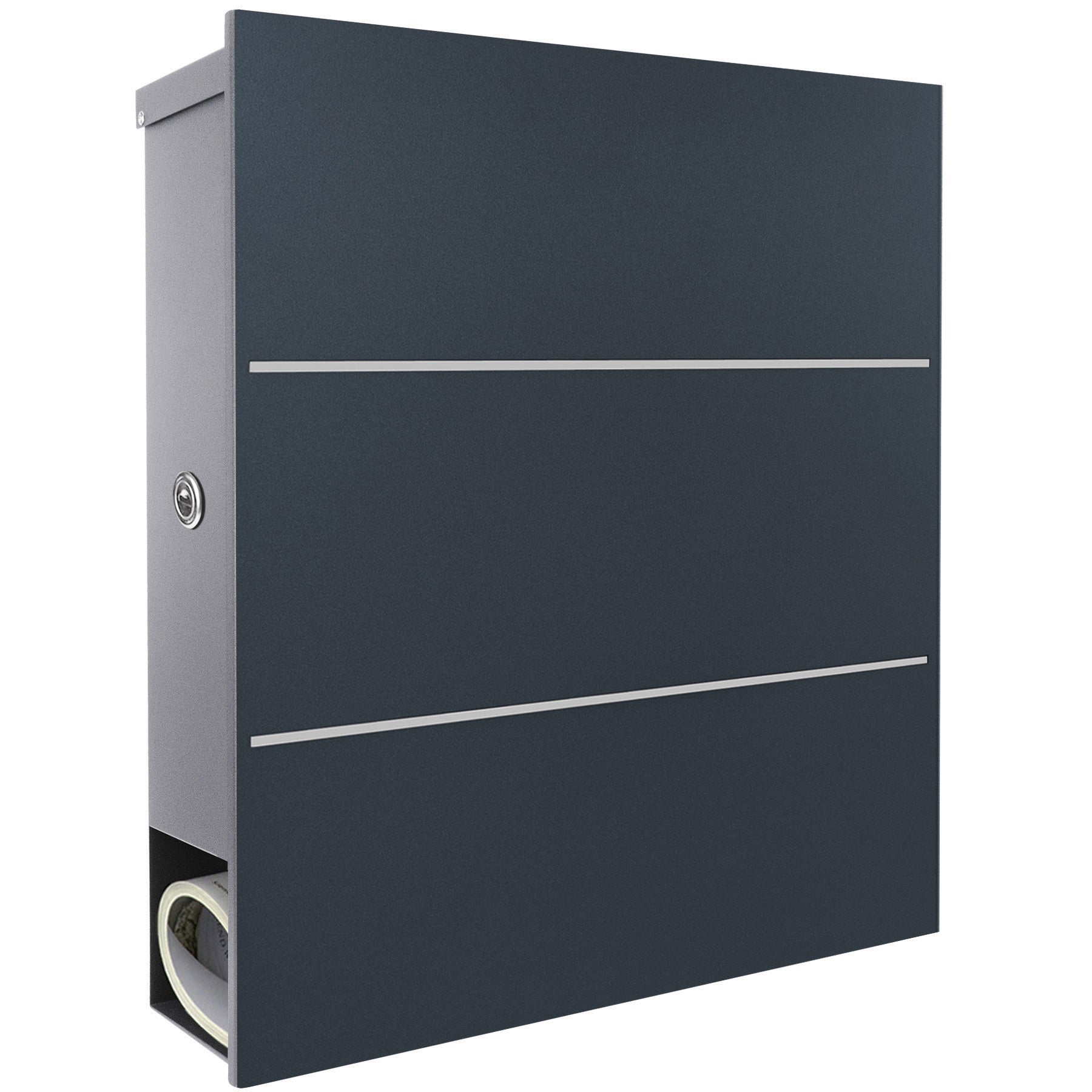 B-Ware Box 141R Design-Briefkasten mit Zeitungsfach anthrazit-grau (RAL 7016) mit Edelstahl-Detail