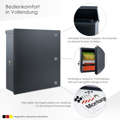 Premium Box 600R Briefkasten anthrazit (RAL 7016) mit Zeitungsfach