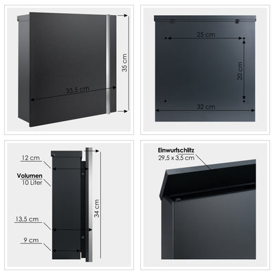 Premium Box 610 Briefkasten anthrazit (RAL 7016) mit Zeitungsfach und Edelstahl-Griff