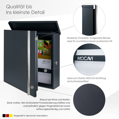 Premium Box 610 Briefkasten anthrazit (RAL 7016) mit Zeitungsfach und Edelstahl-Griff