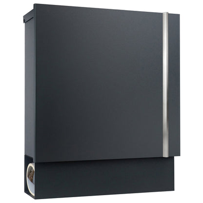 Premium Box 610 Briefkasten anthrazit (RAL 7016) mit Zeitungsfach und Edelstahl-Griff