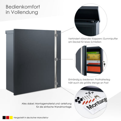 Premium Box 680 Design-Briefkasten anthrazit (RAL 7016) mit Edelstahl-Griff