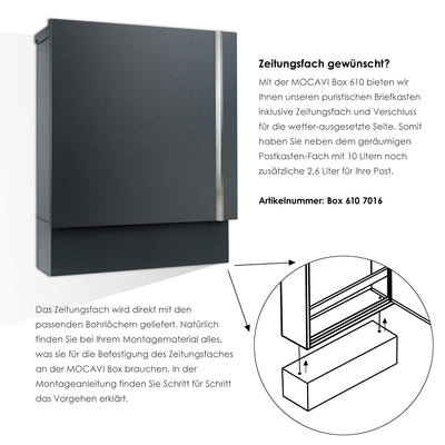 Premium Box 680 Design-Briefkasten anthrazit (RAL 7016) mit Edelstahl-Griff