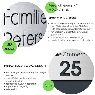 Edelstahl-Namenschild mit 3-D Effekt