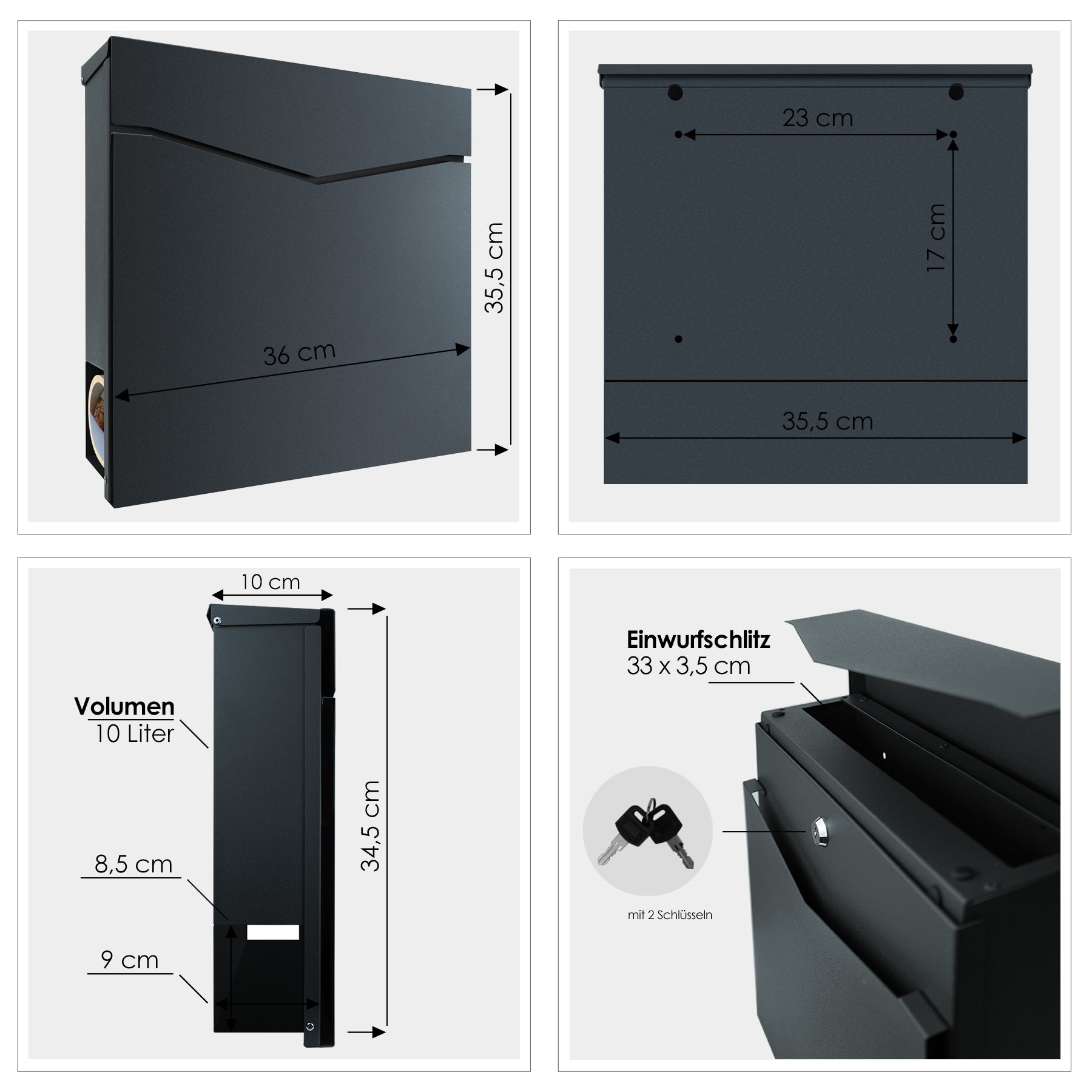 B-Ware Box 710 Briefkasten mit Zeitungsfach anthrazit