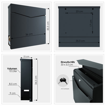 B-Ware Box 710 Briefkasten mit Zeitungsfach anthrazit