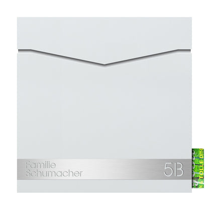 Box 710 weiss Postbox mit Edelstahl-Namenschild