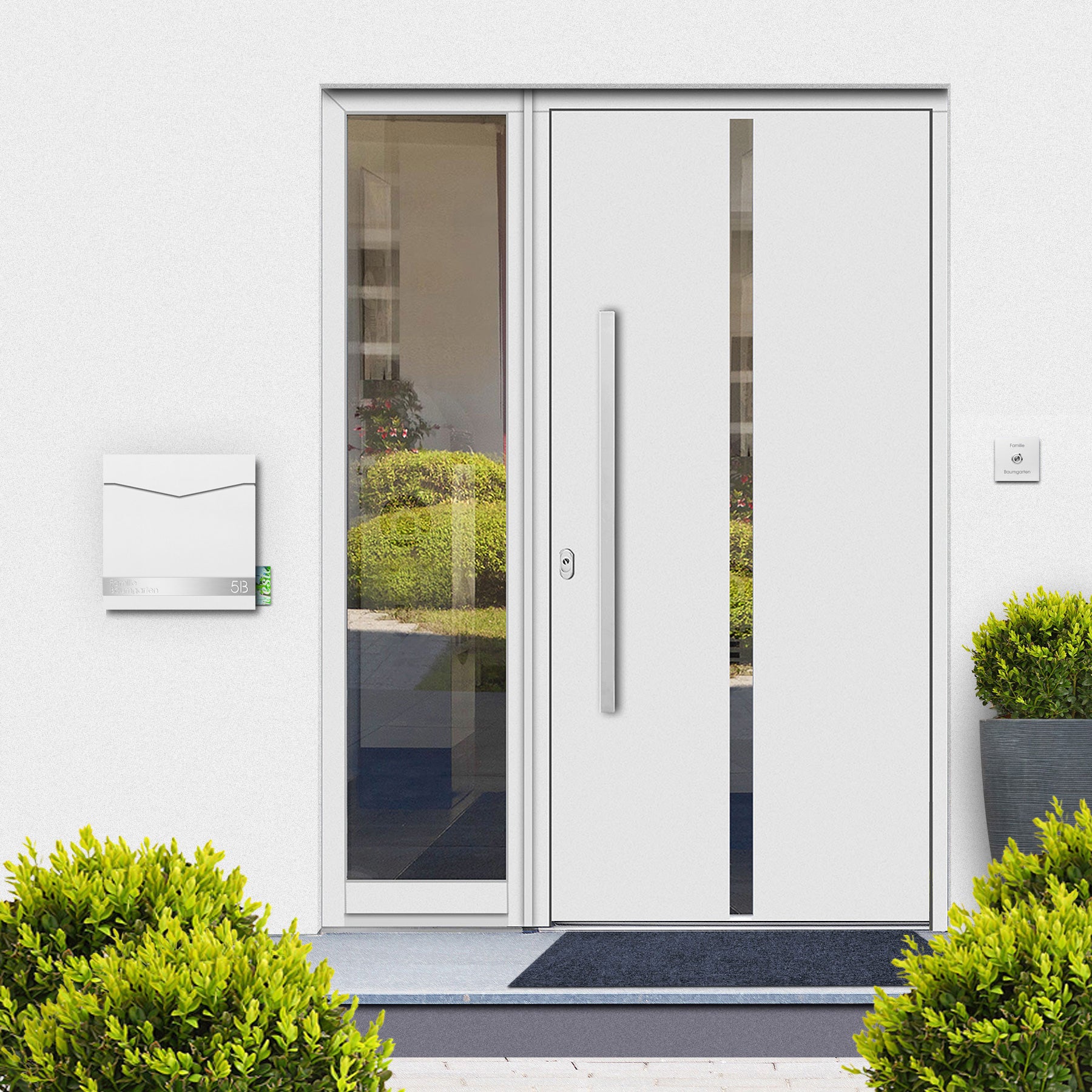 Wandbriefkasten weiss personalisiert Edelstahl-Schild