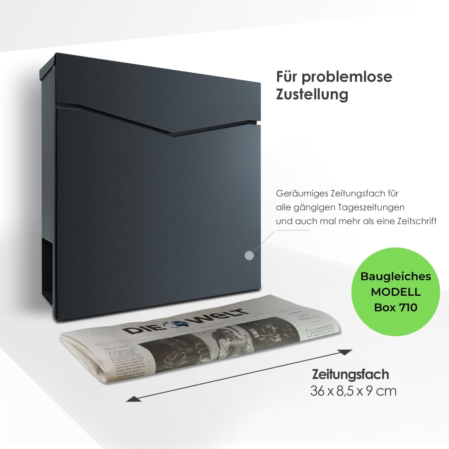 B-Ware Box 713 Briefkasten mit Zeitungsfach anthrazit