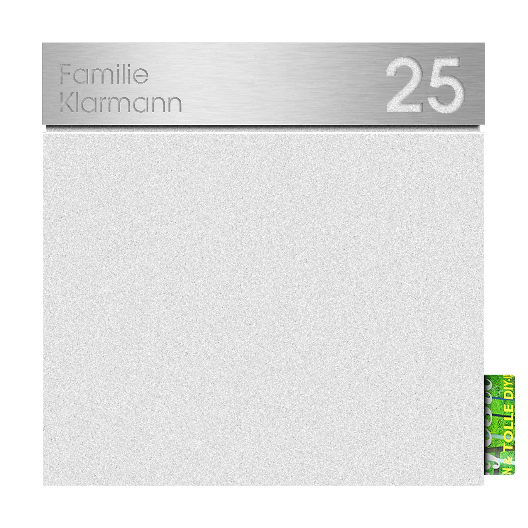 Wandbriefkasten Box 713 weiss mit Edelstahl Namenschild