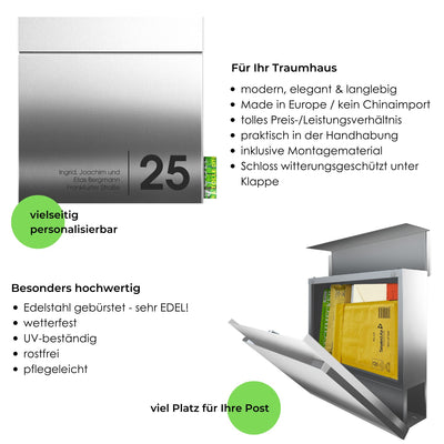 wetterfester Edelstahlbriefkasten Serie 700 MOCAVI