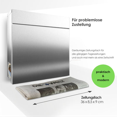Edelstahlbriefkasten mit Zeitungsfach 