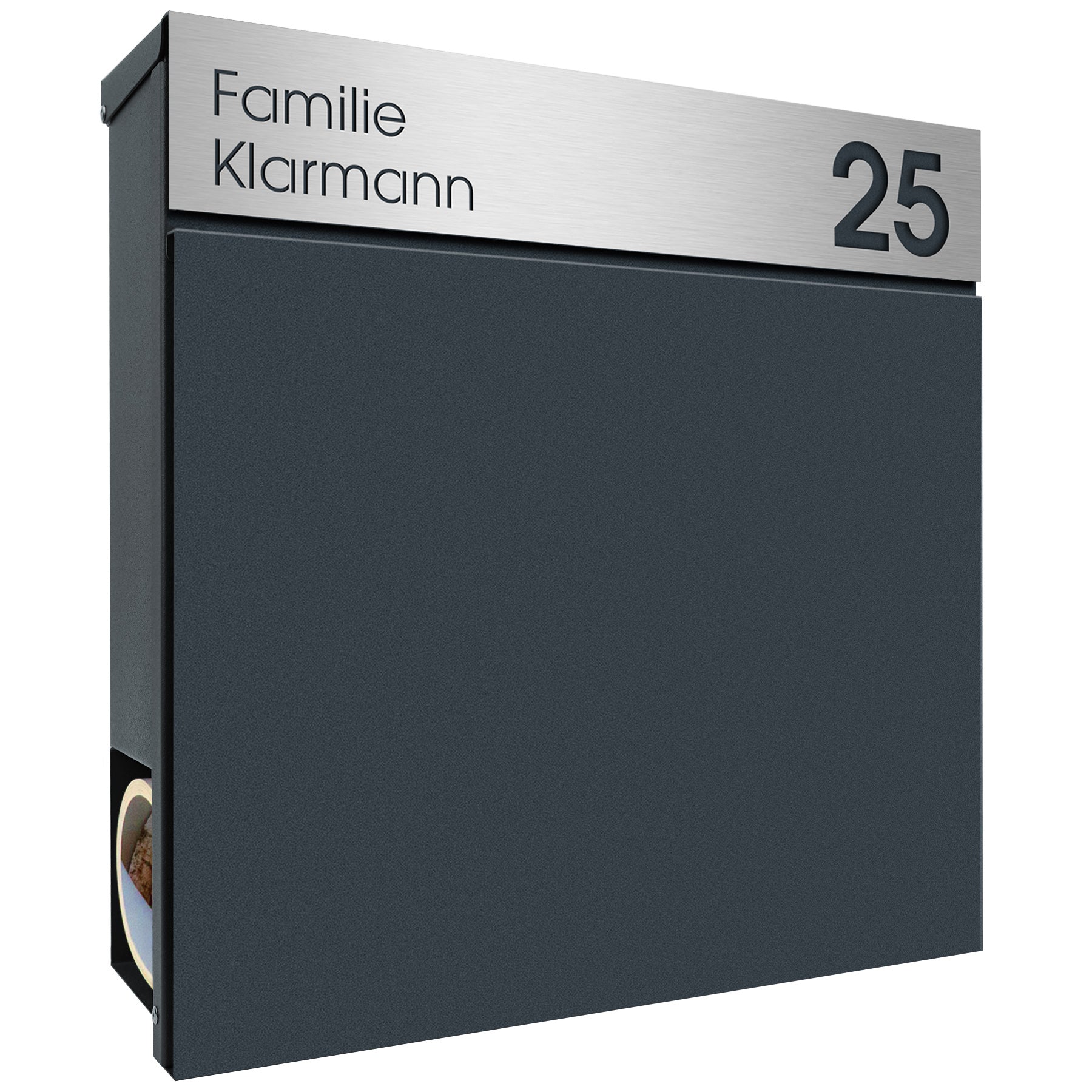 Postbox anthrazit mit Edelstahl Name und Hausnummer personalisiert