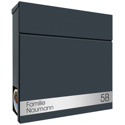 Qualitäts-Postkasten anthrazit mit Zeitungsrolle Box 715 individuell personalisiert