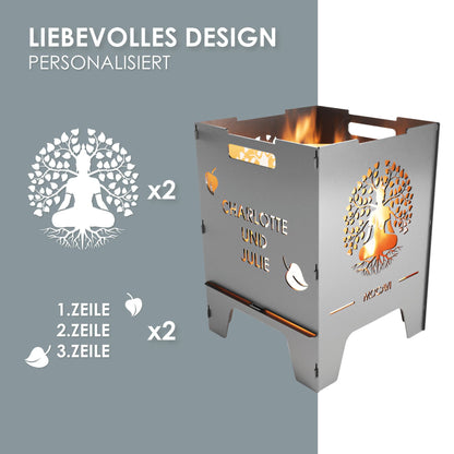 Edelstahl Feuerkorb Lebensbaum 52 cm | 3 mm V2A personalisiert