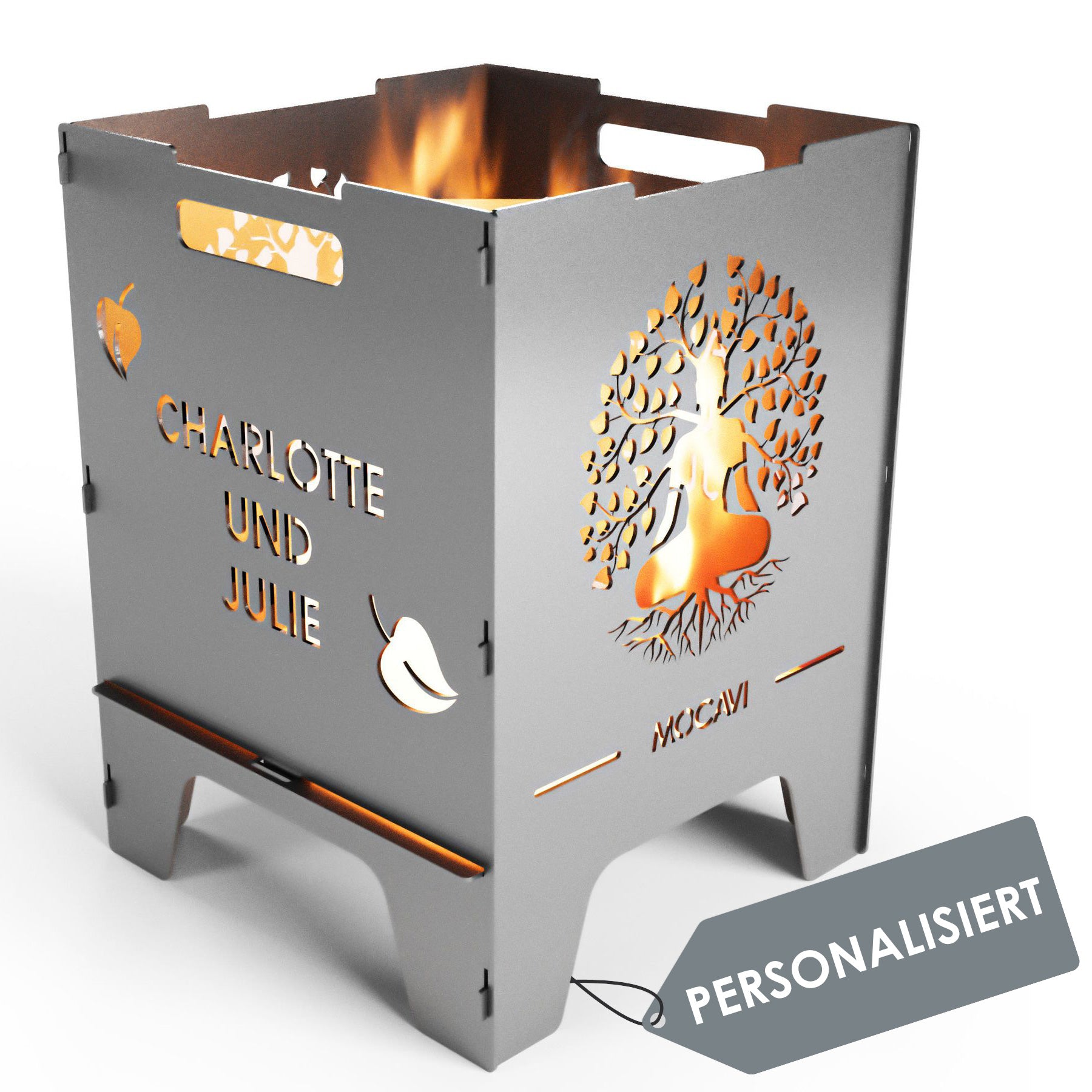 Edelstahl Feuerkorb Lebensbaum 52 cm | 3 mm V2A personalisiert