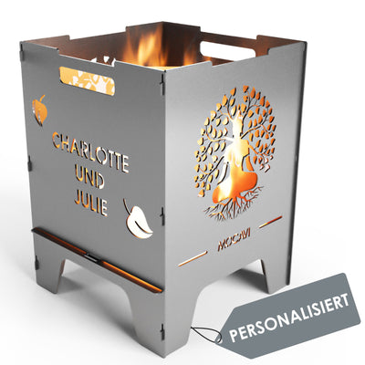 Edelstahl Feuerkorb Lebensbaum 52 cm | 3 mm V2A personalisiert