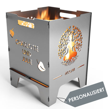 Edelstahl Feuerkorb Lebensbaum 52 cm | 3 mm V2A personalisiert