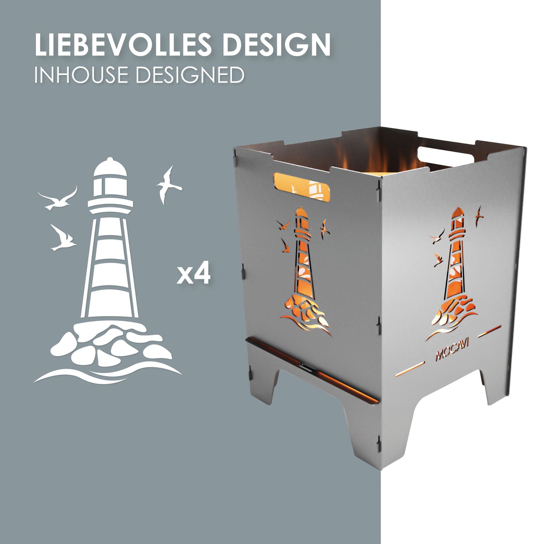 Edelstahl Feuerkorb Leuchtturm 52 cm | 3 mm V2A