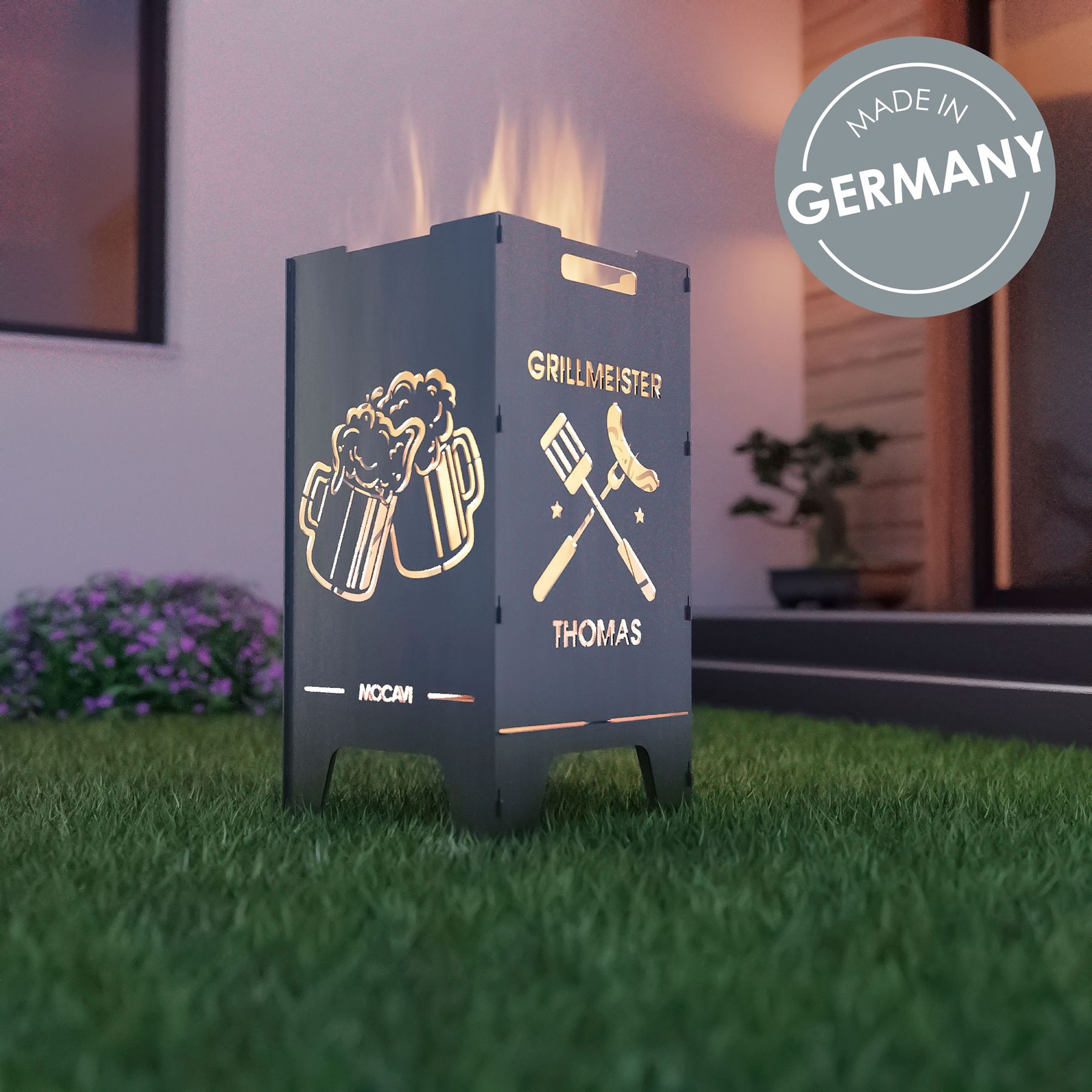 Edelstahl Feuertonne Grillen 73 cm | 3 mm V2A personalisiert