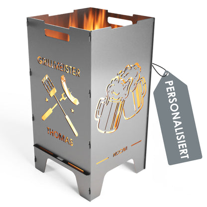 Edelstahl Feuertonne Grillen 73 cm | 3 mm V2A personalisiert